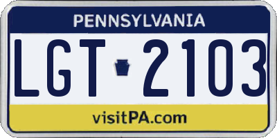 PA license plate LGT2103