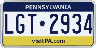 PA license plate LGT2934