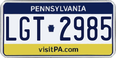 PA license plate LGT2985