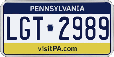 PA license plate LGT2989