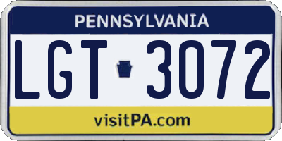 PA license plate LGT3072