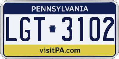 PA license plate LGT3102
