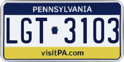 PA license plate LGT3103