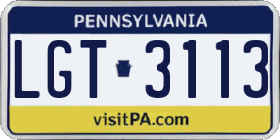 PA license plate LGT3113