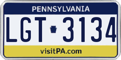 PA license plate LGT3134
