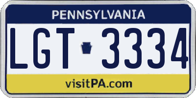 PA license plate LGT3334