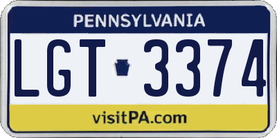 PA license plate LGT3374