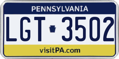 PA license plate LGT3502