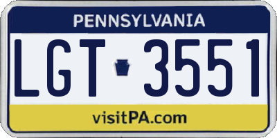 PA license plate LGT3551