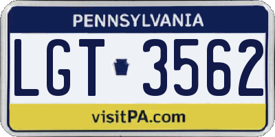 PA license plate LGT3562