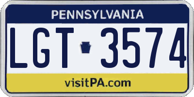 PA license plate LGT3574