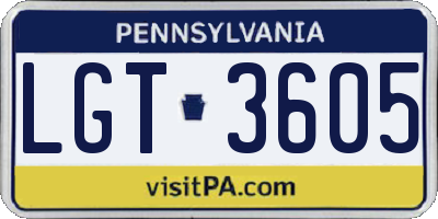 PA license plate LGT3605