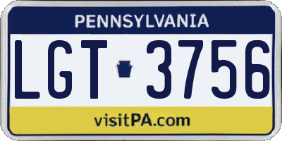 PA license plate LGT3756