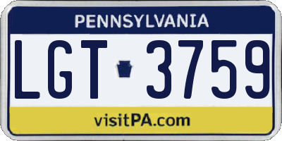 PA license plate LGT3759