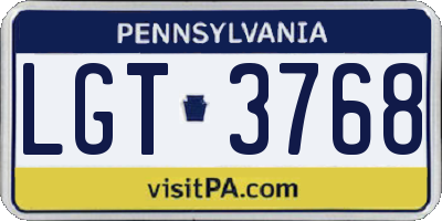 PA license plate LGT3768