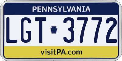 PA license plate LGT3772