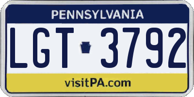 PA license plate LGT3792