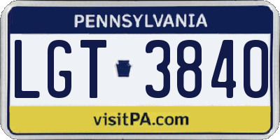 PA license plate LGT3840