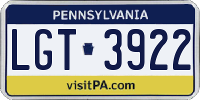 PA license plate LGT3922