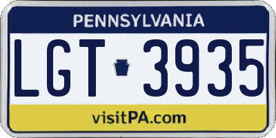 PA license plate LGT3935