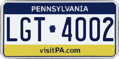 PA license plate LGT4002