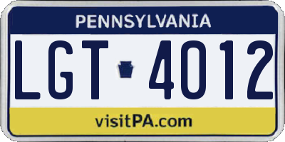 PA license plate LGT4012