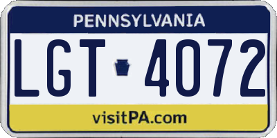 PA license plate LGT4072