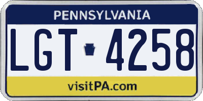 PA license plate LGT4258