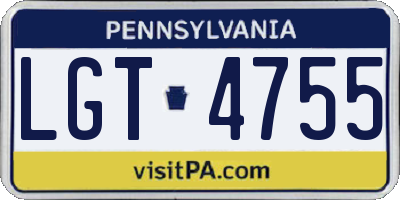 PA license plate LGT4755