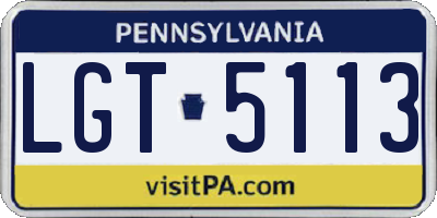 PA license plate LGT5113