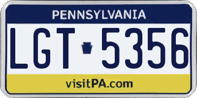 PA license plate LGT5356