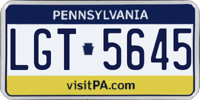 PA license plate LGT5645