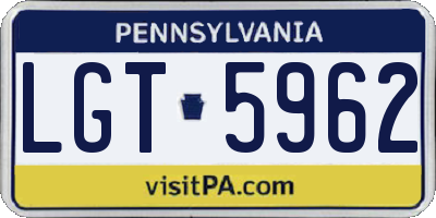 PA license plate LGT5962