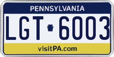 PA license plate LGT6003