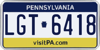 PA license plate LGT6418