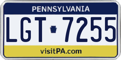 PA license plate LGT7255