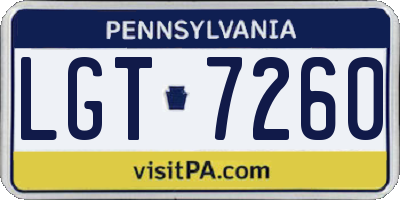 PA license plate LGT7260