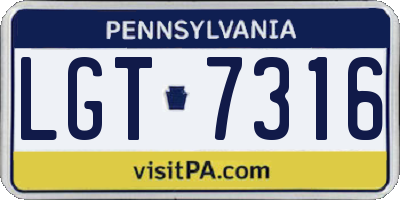 PA license plate LGT7316