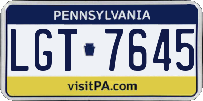 PA license plate LGT7645
