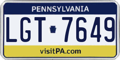 PA license plate LGT7649