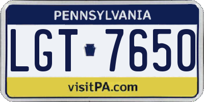 PA license plate LGT7650