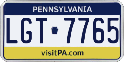 PA license plate LGT7765