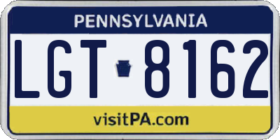 PA license plate LGT8162