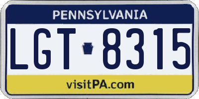 PA license plate LGT8315