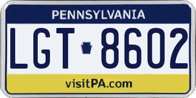 PA license plate LGT8602