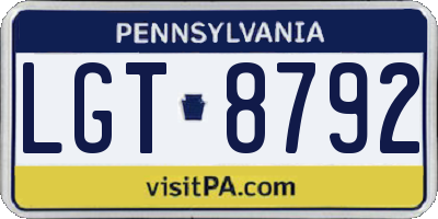 PA license plate LGT8792