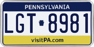 PA license plate LGT8981