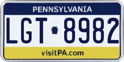 PA license plate LGT8982