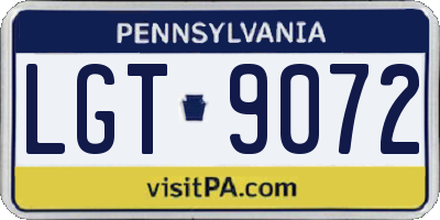 PA license plate LGT9072