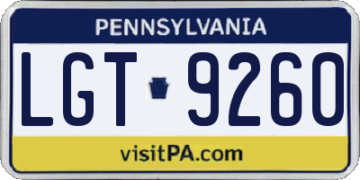 PA license plate LGT9260